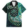 New Zealand Darts Personalised Family Matching Short Sleeve Bodycon Dress and Hawaiian Shirt Aotearoa Silver Fern Green Papua Shell Spirit