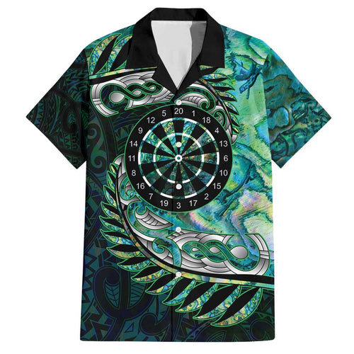 New Zealand Darts Personalised Family Matching Short Sleeve Bodycon Dress and Hawaiian Shirt Aotearoa Silver Fern Green Papua Shell Spirit