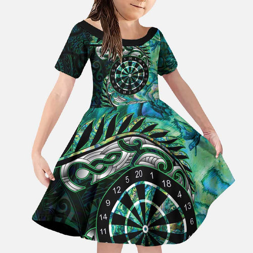 New Zealand Darts Personalised Family Matching Tank Maxi Dress and Hawaiian Shirt Aotearoa Silver Fern Green Papua Shell Spirit