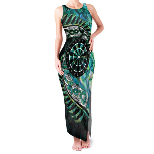 New Zealand Darts Personalised Family Matching Tank Maxi Dress and Hawaiian Shirt Aotearoa Silver Fern Green Papua Shell Spirit