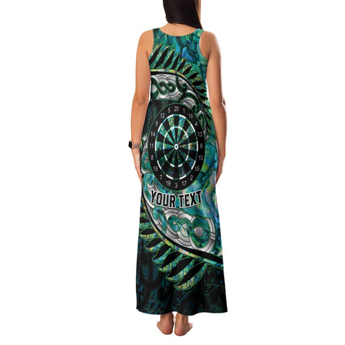 New Zealand Darts Personalised Family Matching Tank Maxi Dress and Hawaiian Shirt Aotearoa Silver Fern Green Papua Shell Spirit