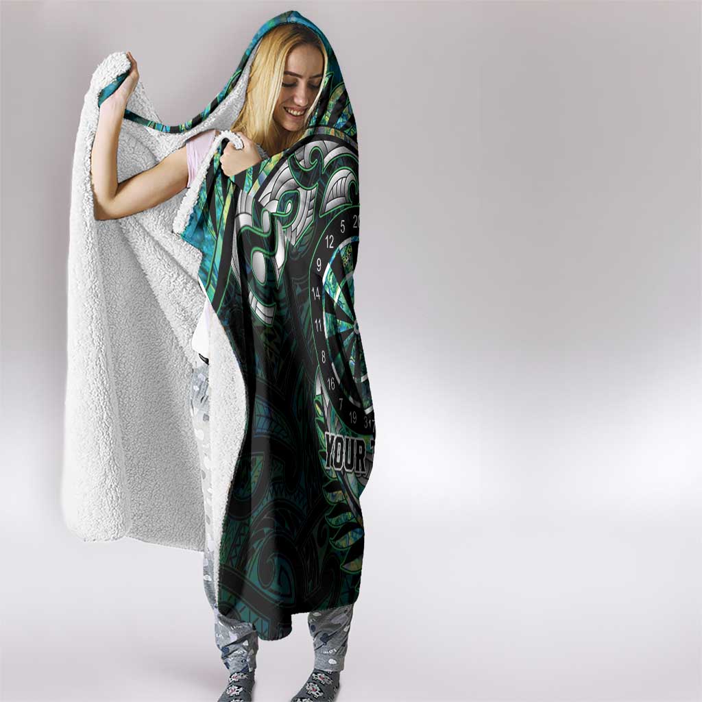 New Zealand Darts Personalised Hooded Blanket Aotearoa Silver Fern Green Papua Shell Spirit