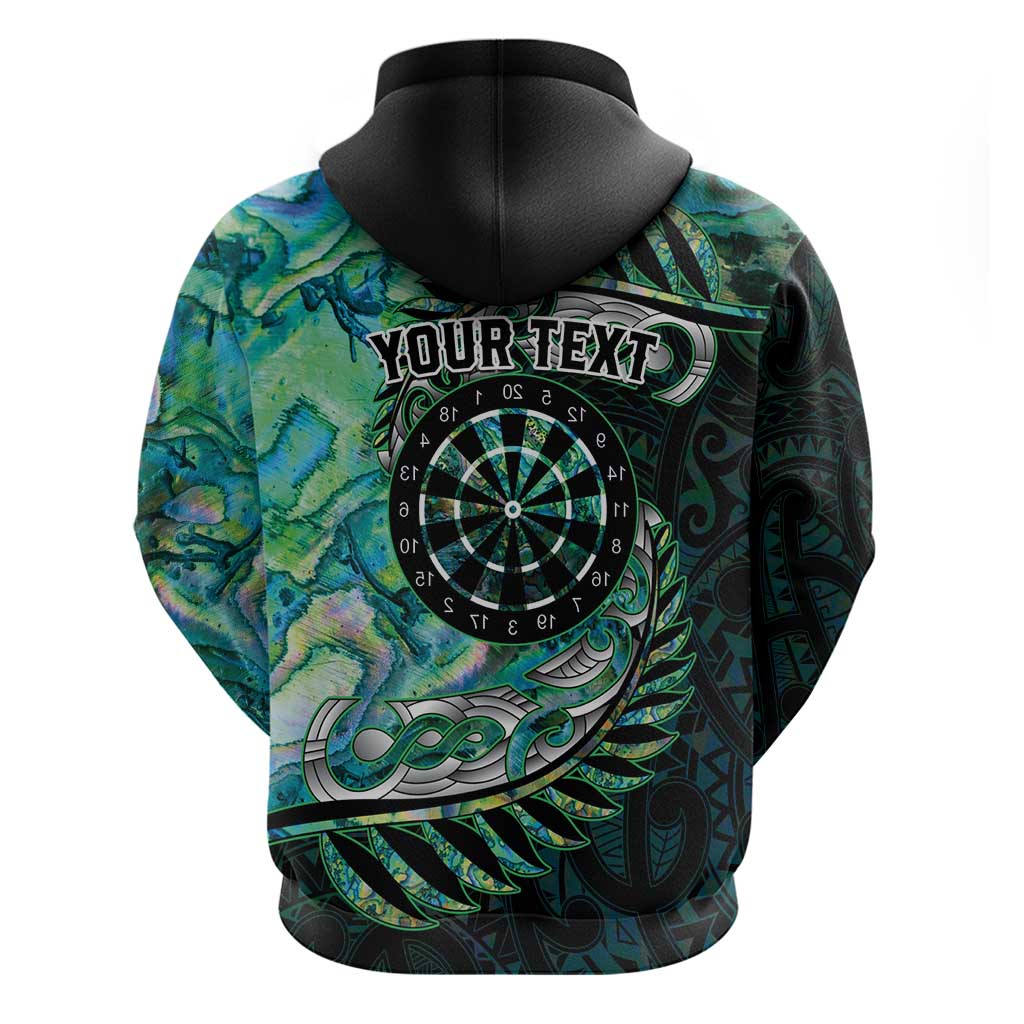 New Zealand Darts Personalised Hoodie Aotearoa Silver Fern Green Papua Shell Spirit
