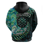 New Zealand Darts Personalised Hoodie Aotearoa Silver Fern Green Papua Shell Spirit