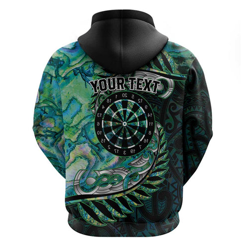 New Zealand Darts Personalised Hoodie Aotearoa Silver Fern Green Papua Shell Spirit