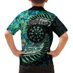 New Zealand Darts Personalised Kid Hawaiian Shirt Aotearoa Silver Fern Green Papua Shell Spirit