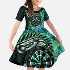 New Zealand Darts Personalised Kid Short Sleeve Dress Aotearoa Silver Fern Green Papua Shell Spirit