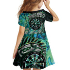 New Zealand Darts Personalised Kid Short Sleeve Dress Aotearoa Silver Fern Green Papua Shell Spirit