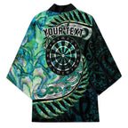 New Zealand Darts Personalised Kimono Aotearoa Silver Fern Green Papua Shell Spirit - Aussie Hoodie