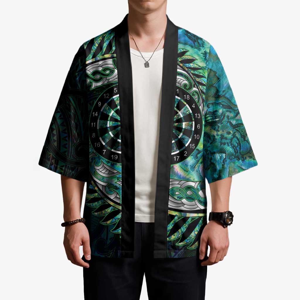 New Zealand Darts Personalised Kimono Aotearoa Silver Fern Green Papua Shell Spirit - Aussie Hoodie