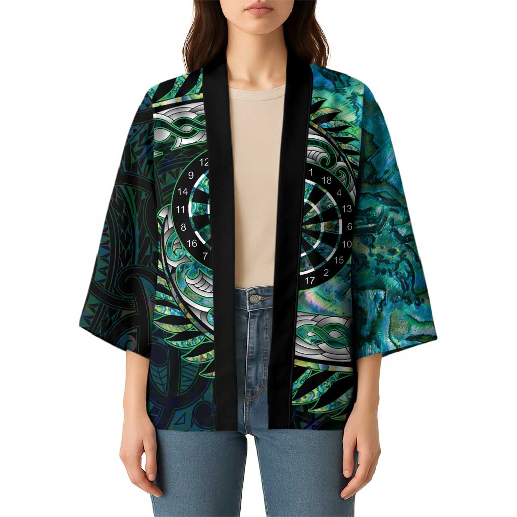 New Zealand Darts Personalised Kimono Aotearoa Silver Fern Green Papua Shell Spirit - Aussie Hoodie