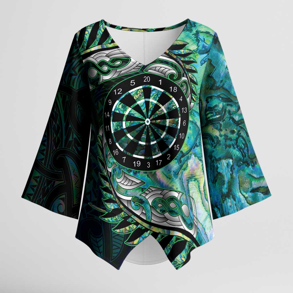 New Zealand Darts Personalised Kimono Sleeve Blouse Aotearoa Silver Fern Green Papua Shell Spirit - Aussie Hoodie