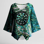 New Zealand Darts Personalised Kimono Sleeve Blouse Aotearoa Silver Fern Green Papua Shell Spirit - Aussie Hoodie