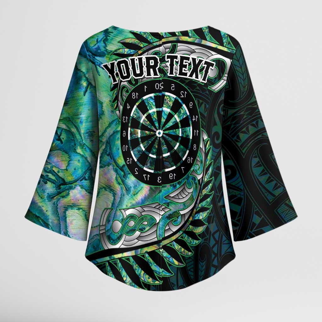 New Zealand Darts Personalised Kimono Sleeve Blouse Aotearoa Silver Fern Green Papua Shell Spirit - Aussie Hoodie