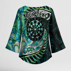 New Zealand Darts Personalised Kimono Sleeve Blouse Aotearoa Silver Fern Green Papua Shell Spirit - Aussie Hoodie