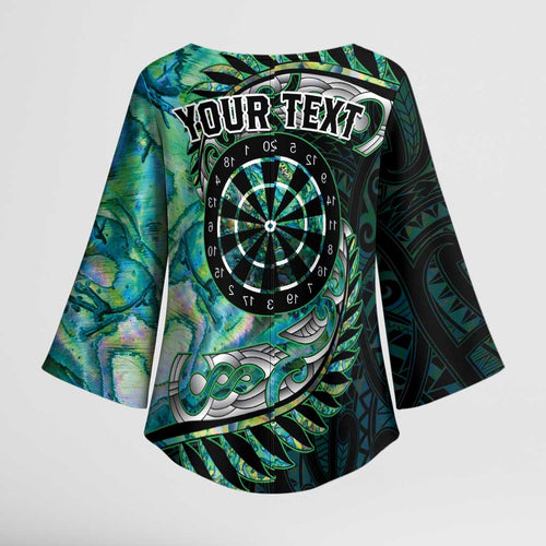New Zealand Darts Personalised Kimono Sleeve Blouse Aotearoa Silver Fern Green Papua Shell Spirit - Aussie Hoodie
