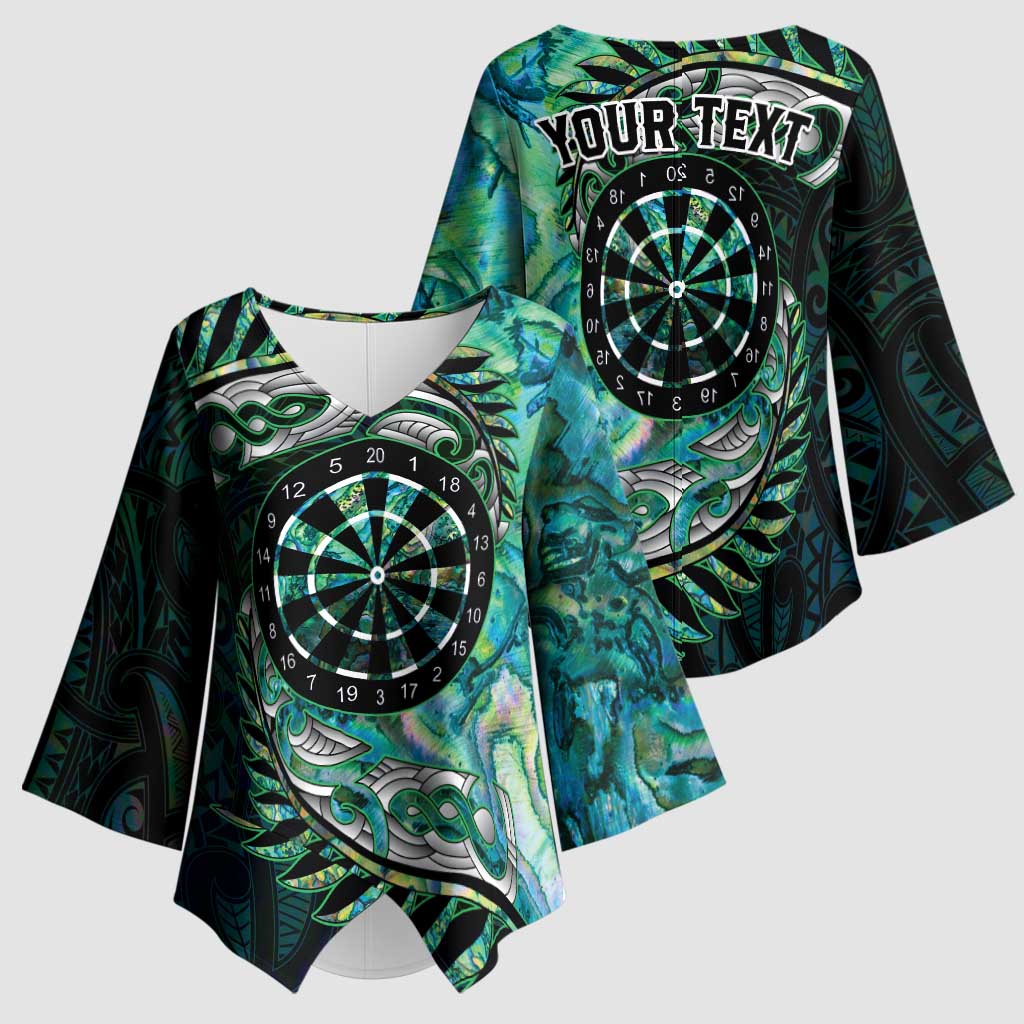 New Zealand Darts Personalised Kimono Sleeve Blouse Aotearoa Silver Fern Green Papua Shell Spirit - Aussie Hoodie