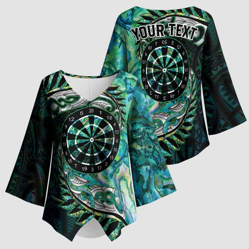New Zealand Darts Personalised Kimono Sleeve Blouse Aotearoa Silver Fern Green Papua Shell Spirit - Aussie Hoodie