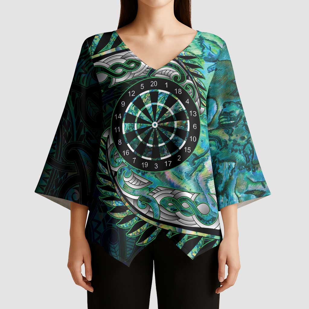 New Zealand Darts Personalised Kimono Sleeve Blouse Aotearoa Silver Fern Green Papua Shell Spirit - Aussie Hoodie