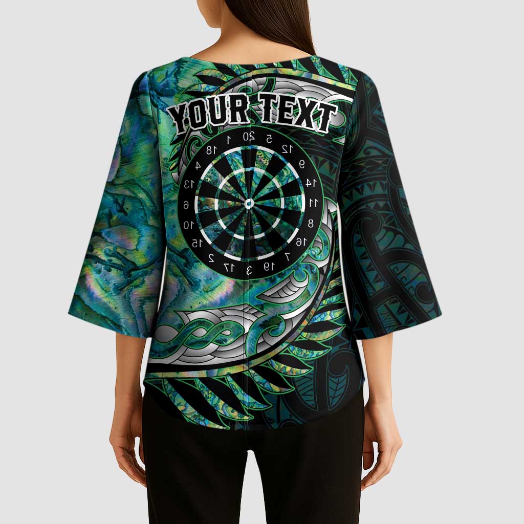 New Zealand Darts Personalised Kimono Sleeve Blouse Aotearoa Silver Fern Green Papua Shell Spirit - Aussie Hoodie