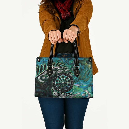 New Zealand Darts Personalised Leather Bag Aotearoa Silver Fern Green Papua Shell Spirit - Aussie Hoodie