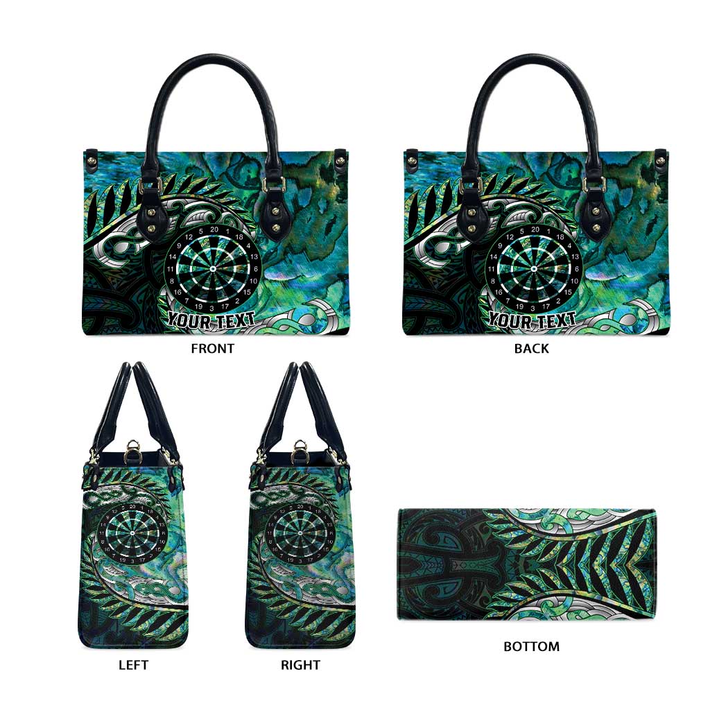 New Zealand Darts Personalised Leather Bag Aotearoa Silver Fern Green Papua Shell Spirit - Aussie Hoodie