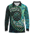 New Zealand Darts Personalised Long Sleeve Polo Shirt Aotearoa Silver Fern Green Papua Shell Spirit