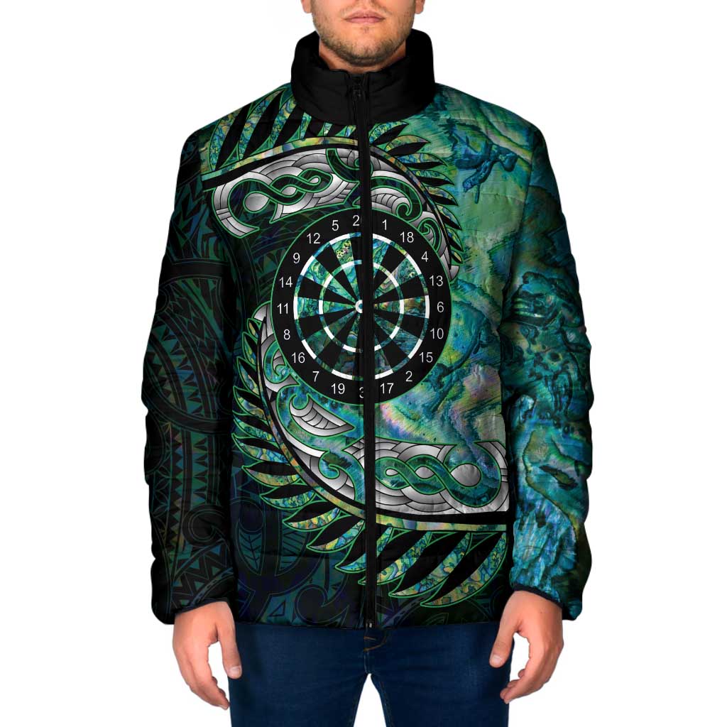 New Zealand Darts Personalised Padded Jacket Aotearoa Silver Fern Green Papua Shell Spirit - Aussie Hoodie