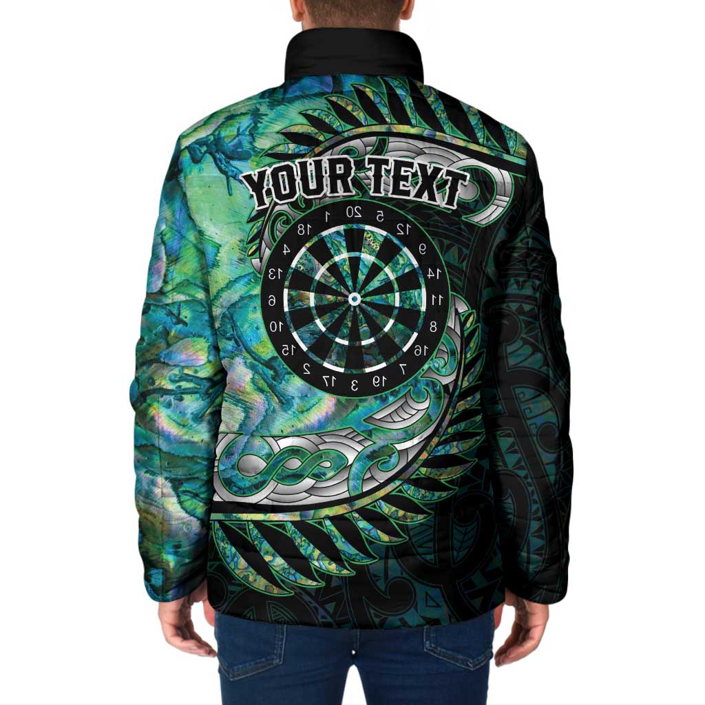 New Zealand Darts Personalised Padded Jacket Aotearoa Silver Fern Green Papua Shell Spirit - Aussie Hoodie