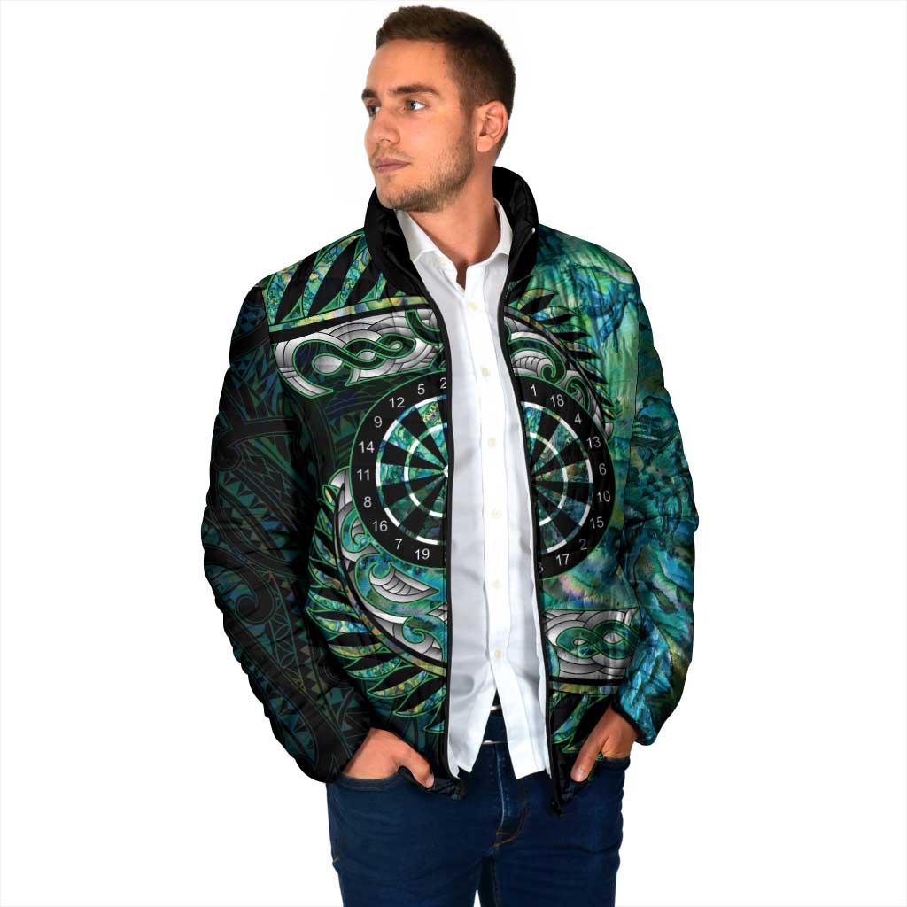 New Zealand Darts Personalised Padded Jacket Aotearoa Silver Fern Green Papua Shell Spirit - Aussie Hoodie