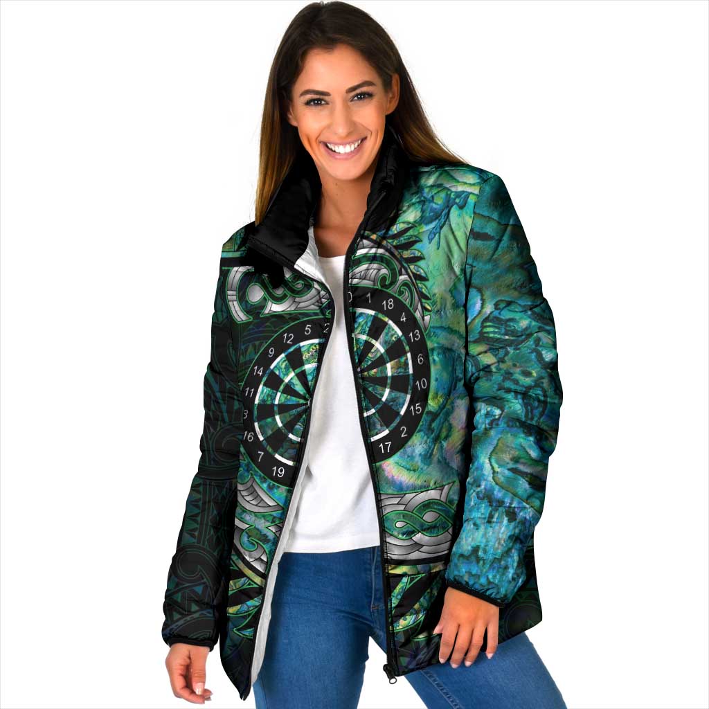 New Zealand Darts Personalised Padded Jacket Aotearoa Silver Fern Green Papua Shell Spirit - Aussie Hoodie