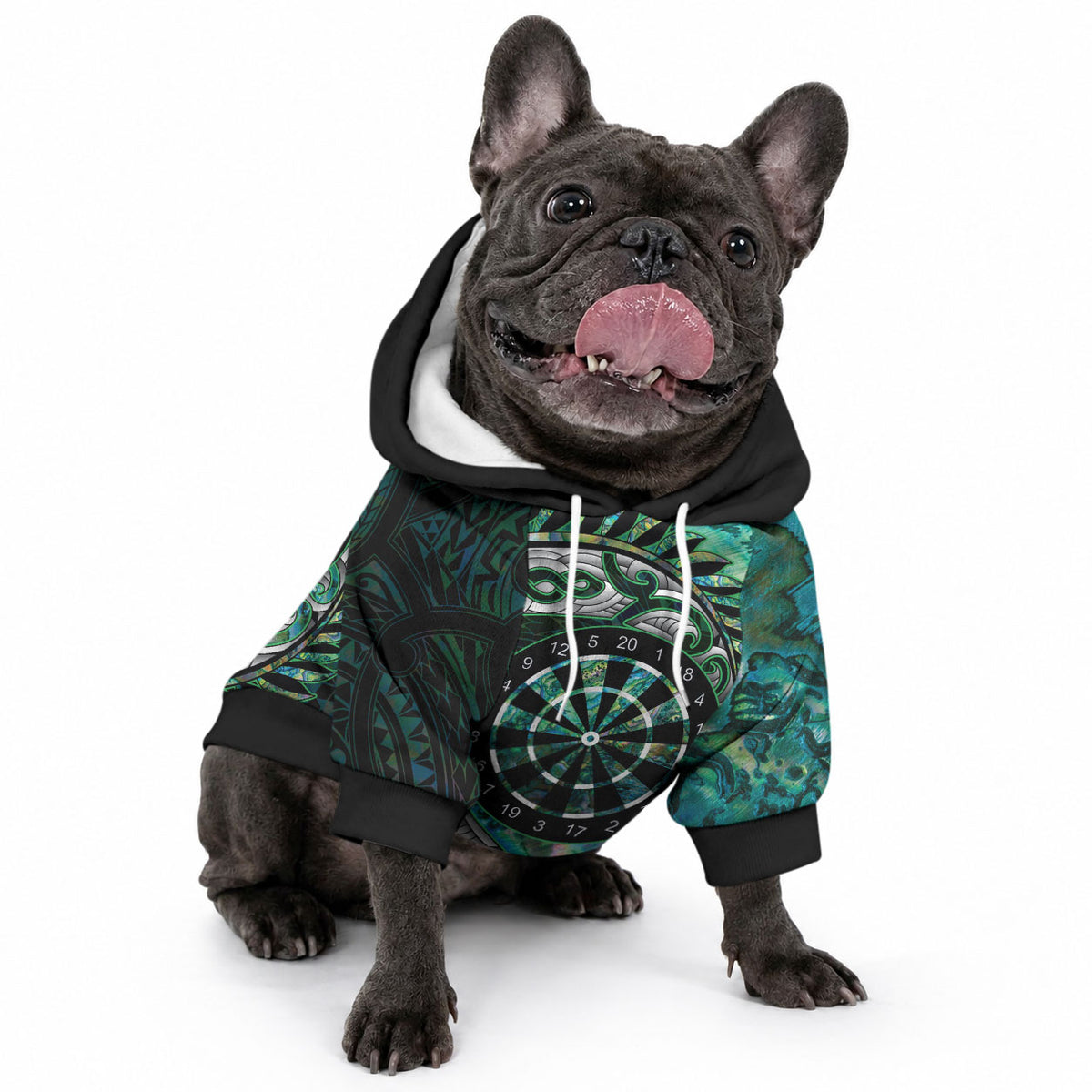 New Zealand Darts Personalised Pet Hoodie Aotearoa Silver Fern Green Papua Shell Spirit
