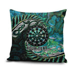 New Zealand Darts Personalised Pillow Cover Aotearoa Silver Fern Green Papua Shell Spirit - Aussie Hoodie