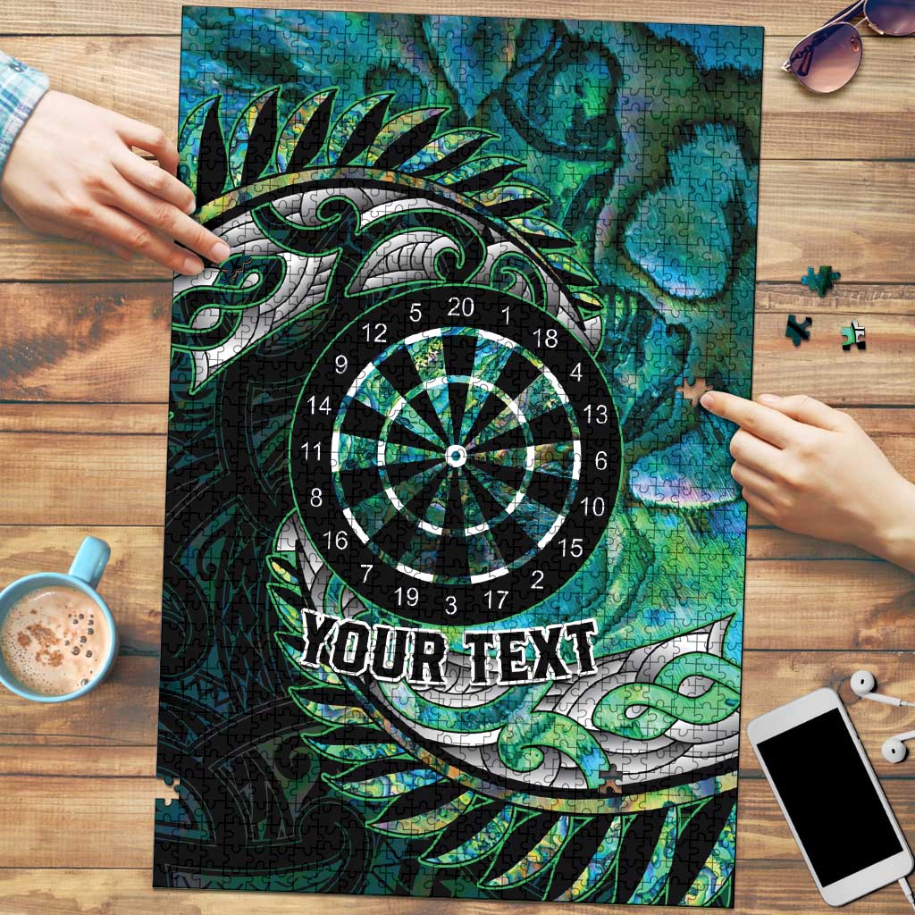 New Zealand Darts Personalised Puzzle Aotearoa Silver Fern Green Papua Shell Spirit - Aussie Hoodie