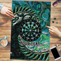 New Zealand Darts Personalised Puzzle Aotearoa Silver Fern Green Papua Shell Spirit - Aussie Hoodie