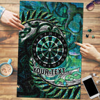 New Zealand Darts Personalised Puzzle Aotearoa Silver Fern Green Papua Shell Spirit - Aussie Hoodie