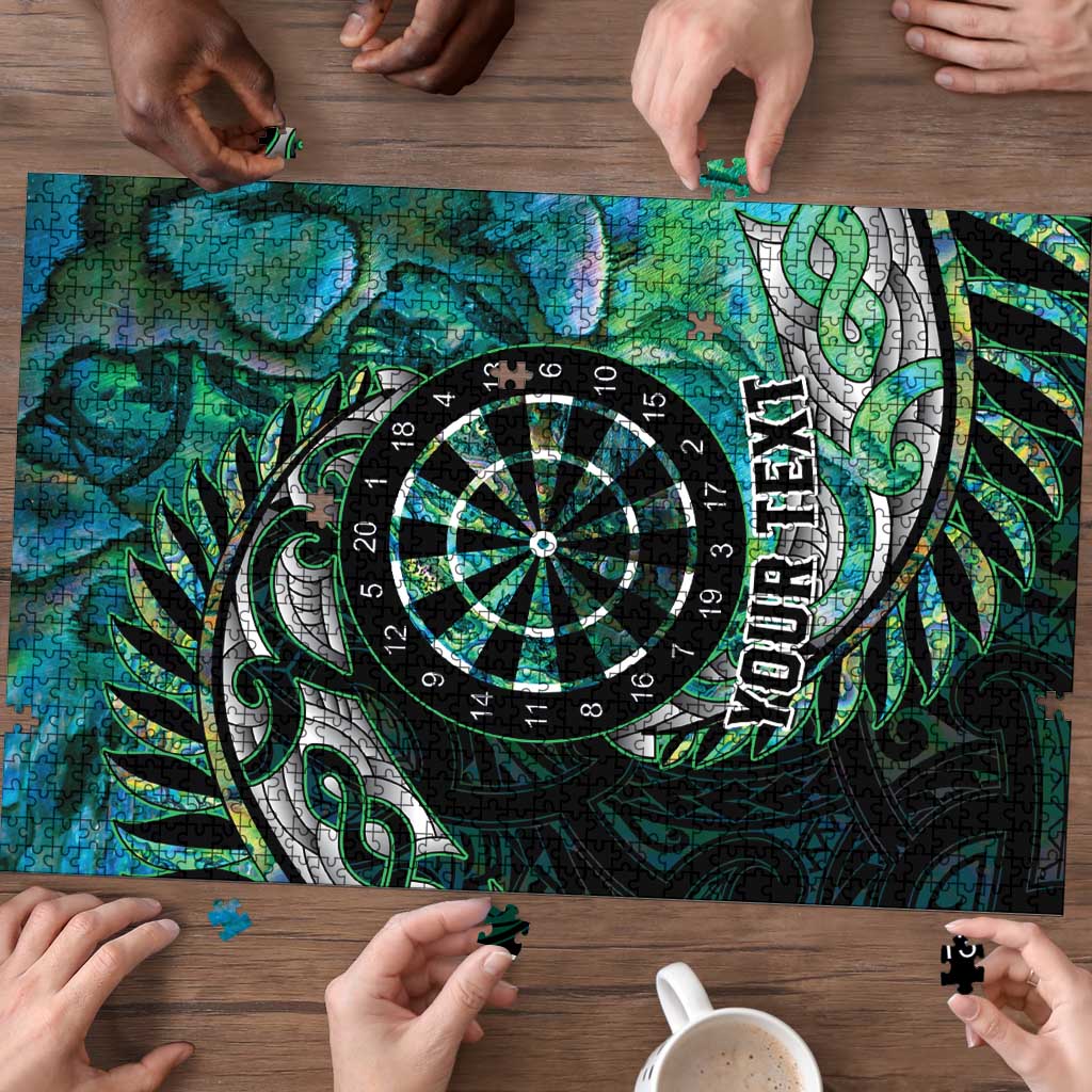 New Zealand Darts Personalised Puzzle Aotearoa Silver Fern Green Papua Shell Spirit - Aussie Hoodie