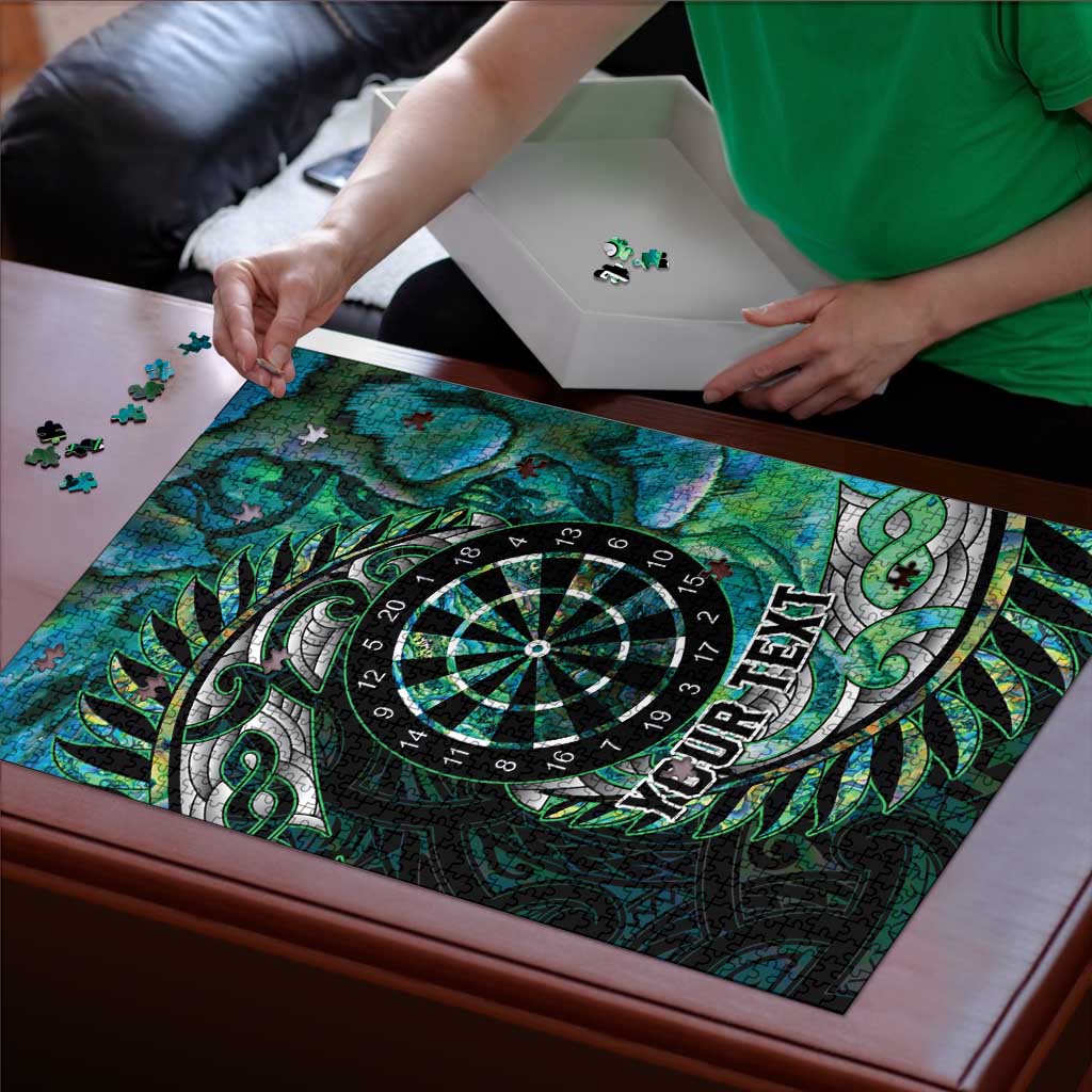 New Zealand Darts Personalised Puzzle Aotearoa Silver Fern Green Papua Shell Spirit - Aussie Hoodie