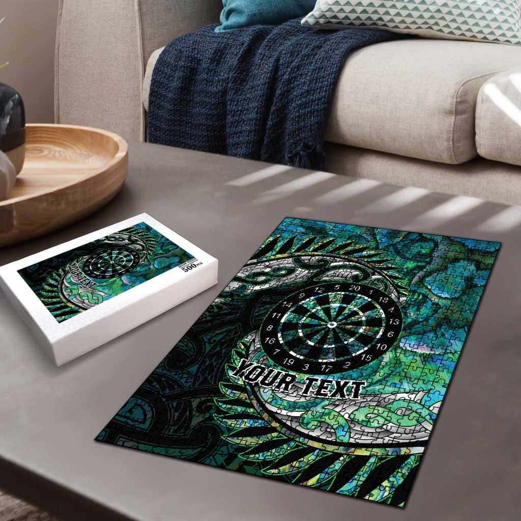 New Zealand Darts Personalised Puzzle Aotearoa Silver Fern Green Papua Shell Spirit - Aussie Hoodie