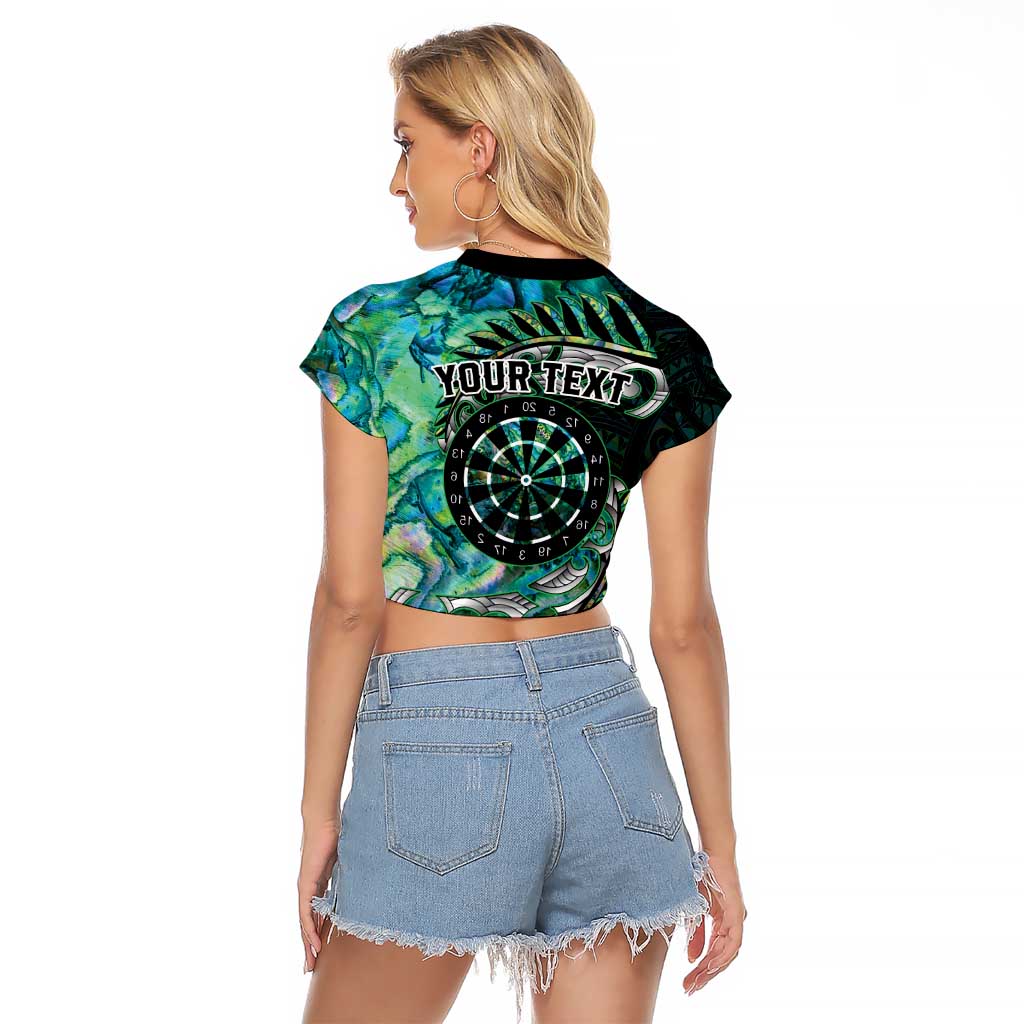 New Zealand Darts Personalised Raglan Cropped T Shirt Aotearoa Silver Fern Green Papua Shell Spirit