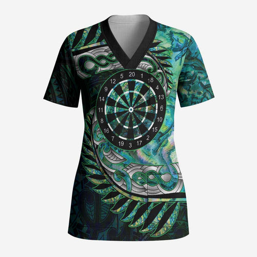 New Zealand Darts Personalised Scrub Top Aotearoa Silver Fern Green Papua Shell Spirit - Aussie Hoodie