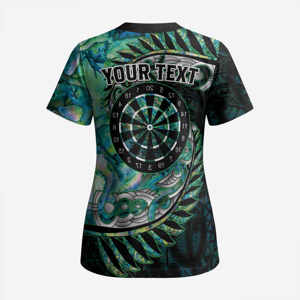 New Zealand Darts Personalised Scrub Top Aotearoa Silver Fern Green Papua Shell Spirit - Aussie Hoodie