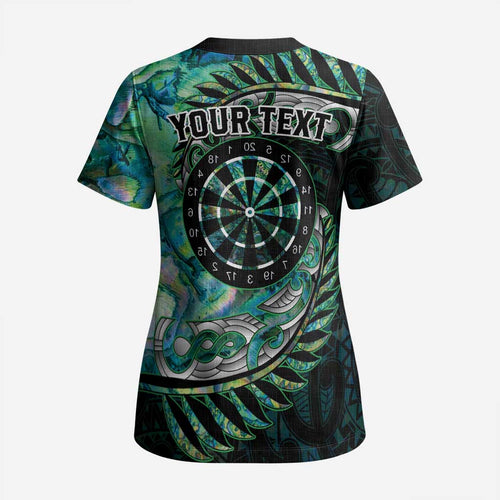 New Zealand Darts Personalised Scrub Top Aotearoa Silver Fern Green Papua Shell Spirit - Aussie Hoodie