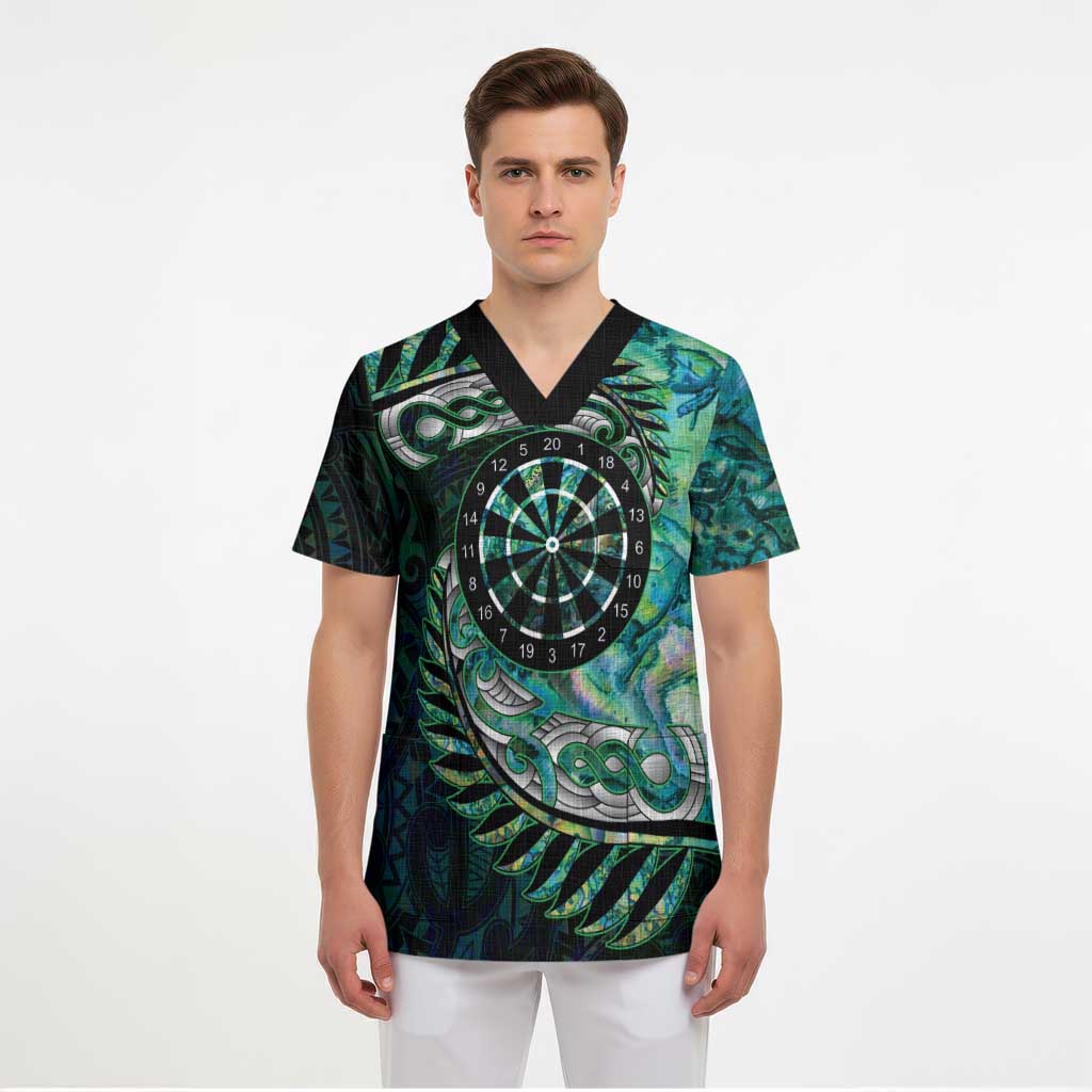 New Zealand Darts Personalised Scrub Top Aotearoa Silver Fern Green Papua Shell Spirit - Aussie Hoodie
