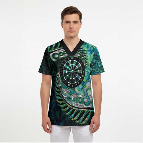 New Zealand Darts Personalised Scrub Top Aotearoa Silver Fern Green Papua Shell Spirit - Aussie Hoodie