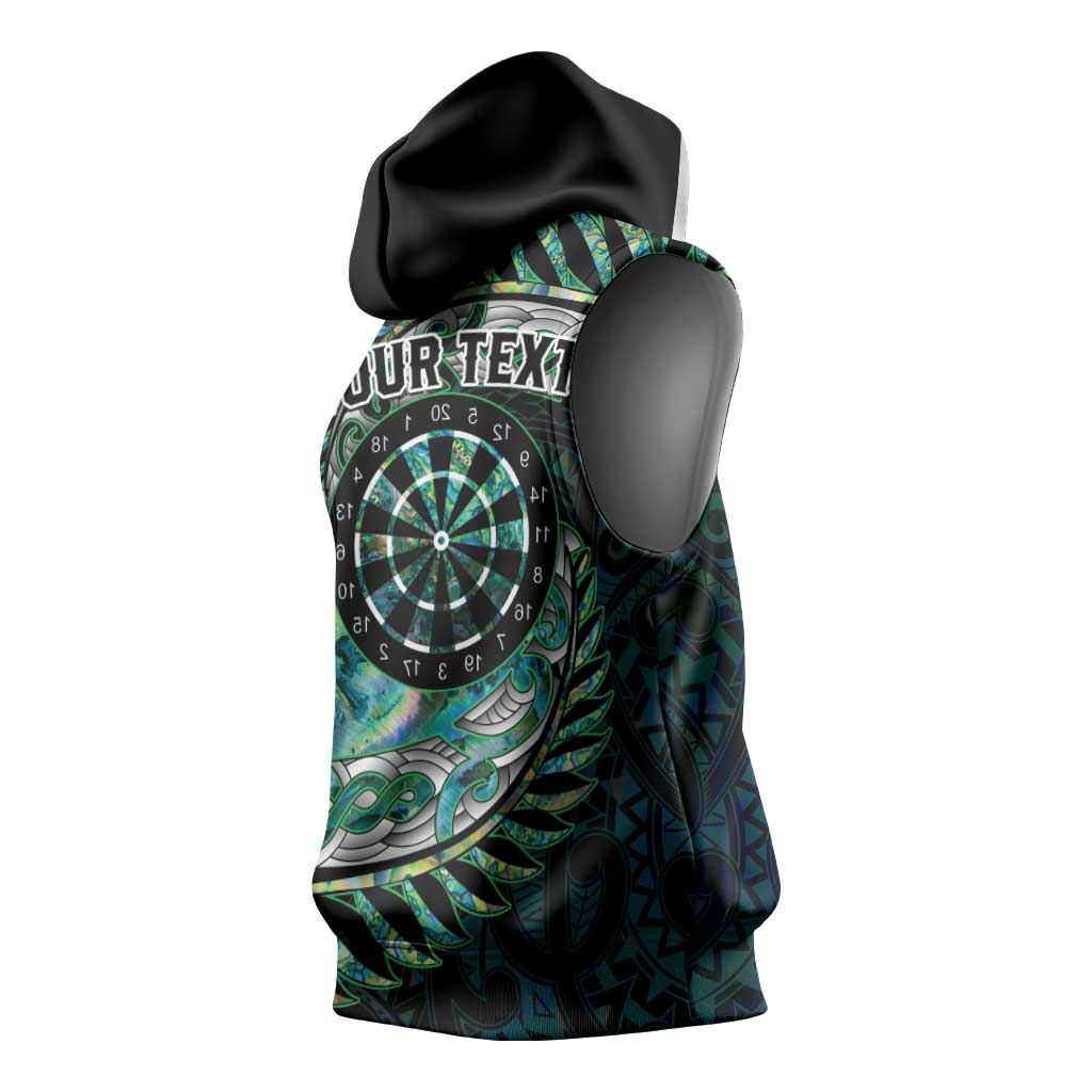 New Zealand Darts Personalised Sleeveless Hoodie Aotearoa Silver Fern Green Papua Shell Spirit - Aussie Hoodie