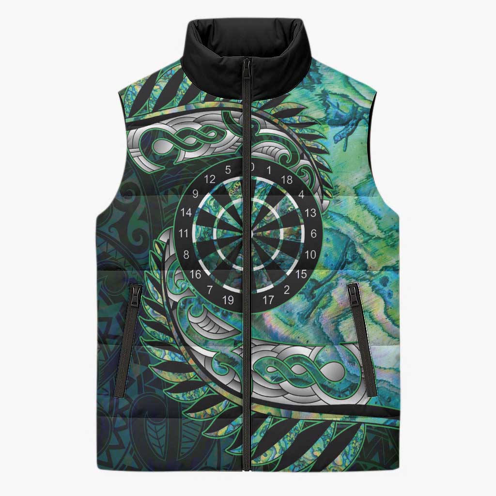 New Zealand Darts Personalised Sleeveless Puffer Jacket Aotearoa Silver Fern Green Papua Shell Spirit - Aussie Hoodie