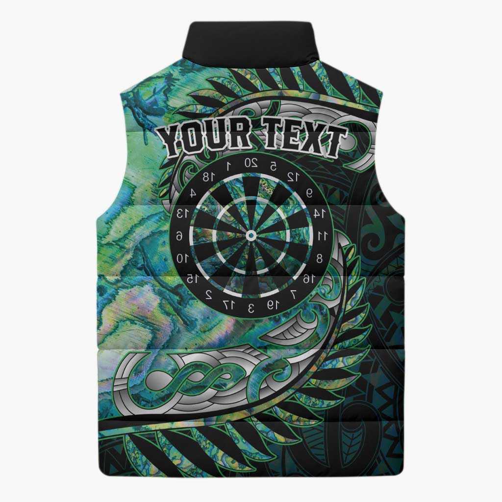 New Zealand Darts Personalised Sleeveless Puffer Jacket Aotearoa Silver Fern Green Papua Shell Spirit - Aussie Hoodie