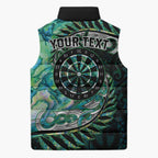 New Zealand Darts Personalised Sleeveless Puffer Jacket Aotearoa Silver Fern Green Papua Shell Spirit - Aussie Hoodie