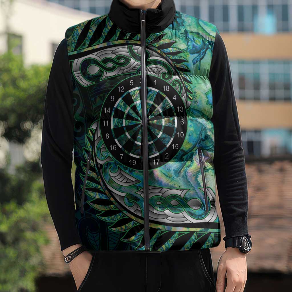 New Zealand Darts Personalised Sleeveless Puffer Jacket Aotearoa Silver Fern Green Papua Shell Spirit - Aussie Hoodie